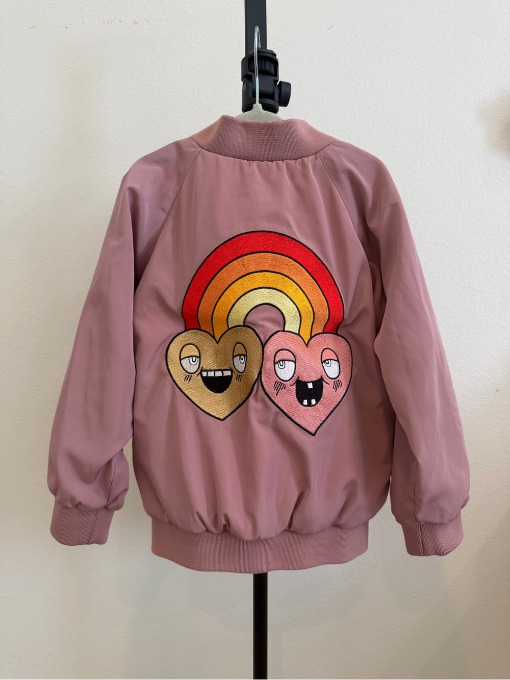Mini Rodini Mauve Pink Rainbow Heart Bomber Jacket